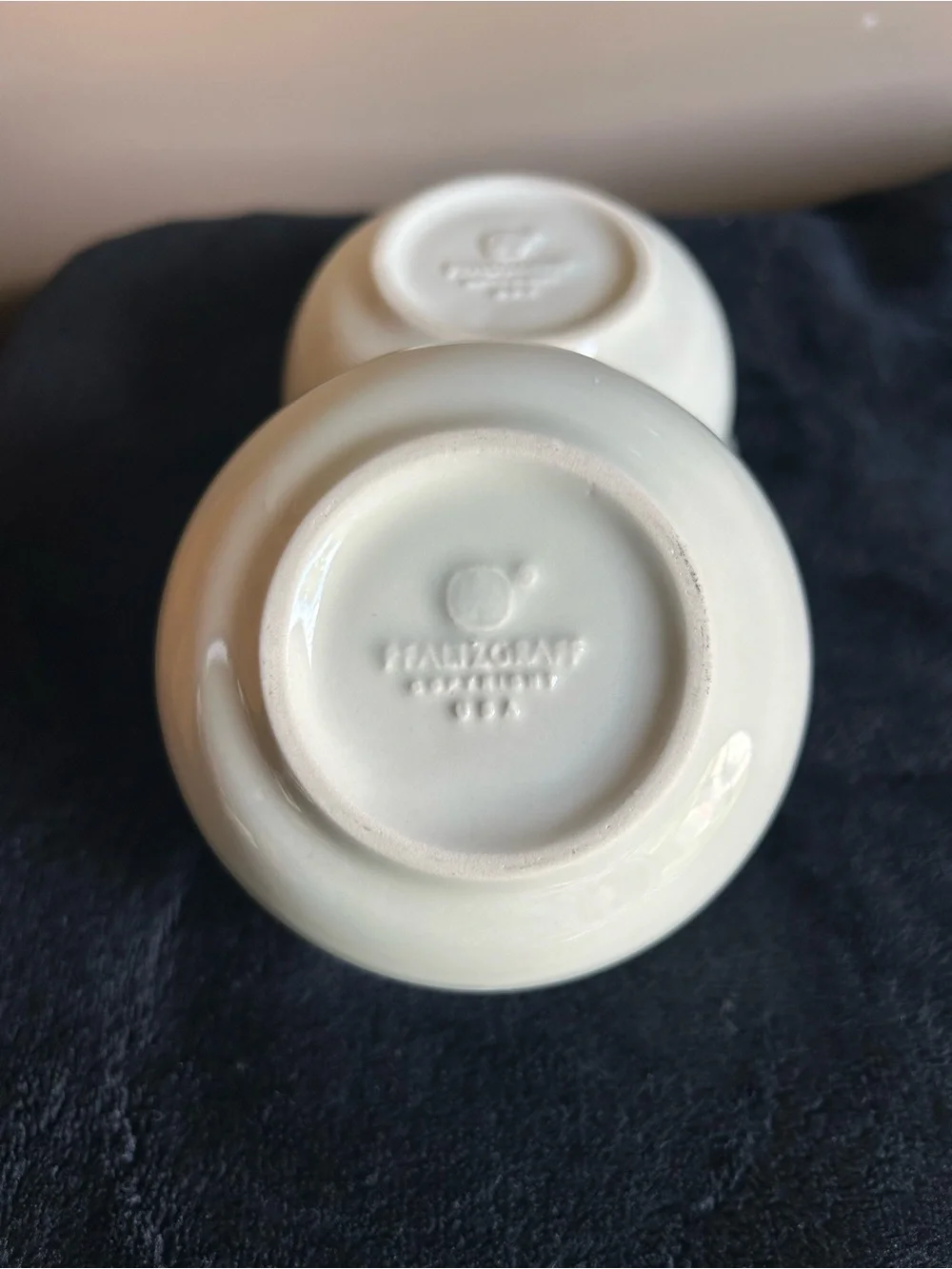Pfaltzgraff Cream Ceramic Bowls with Blue Rim - Set of 2